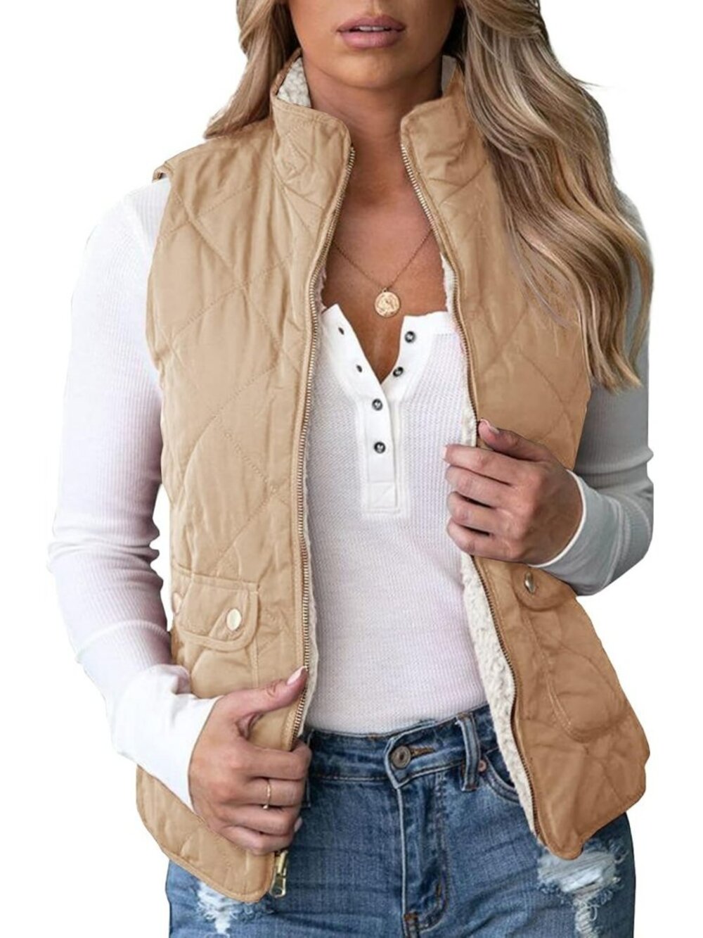 Reversible Quilted Sherpa Fleece Vest for Women | Lightweight Sports Coat